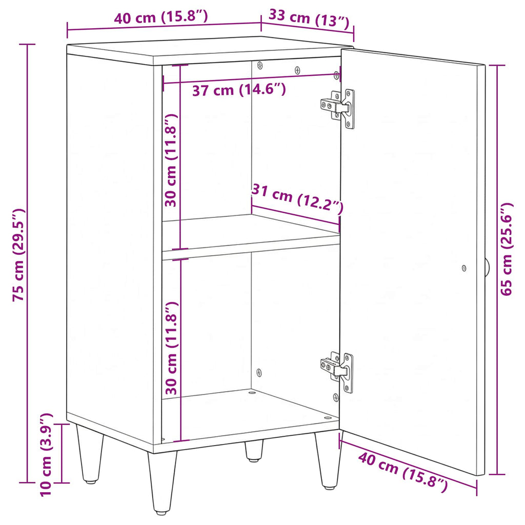 Sideboard With Storage 40 X 33.5 X 75 Cm Solid Mango Wood