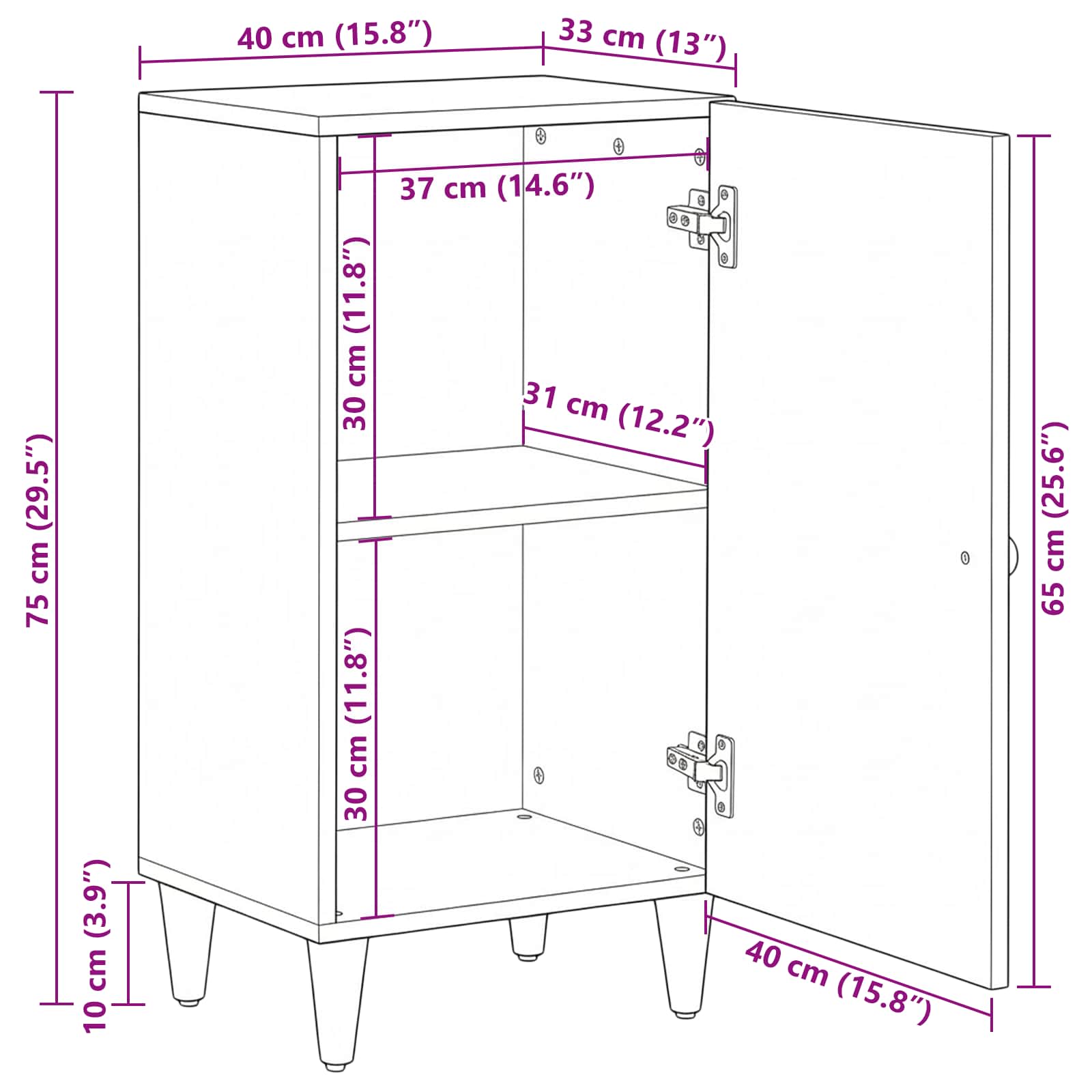Sideboard With Storage 40 X 33.5 X 75 Cm Solid Mango Wood