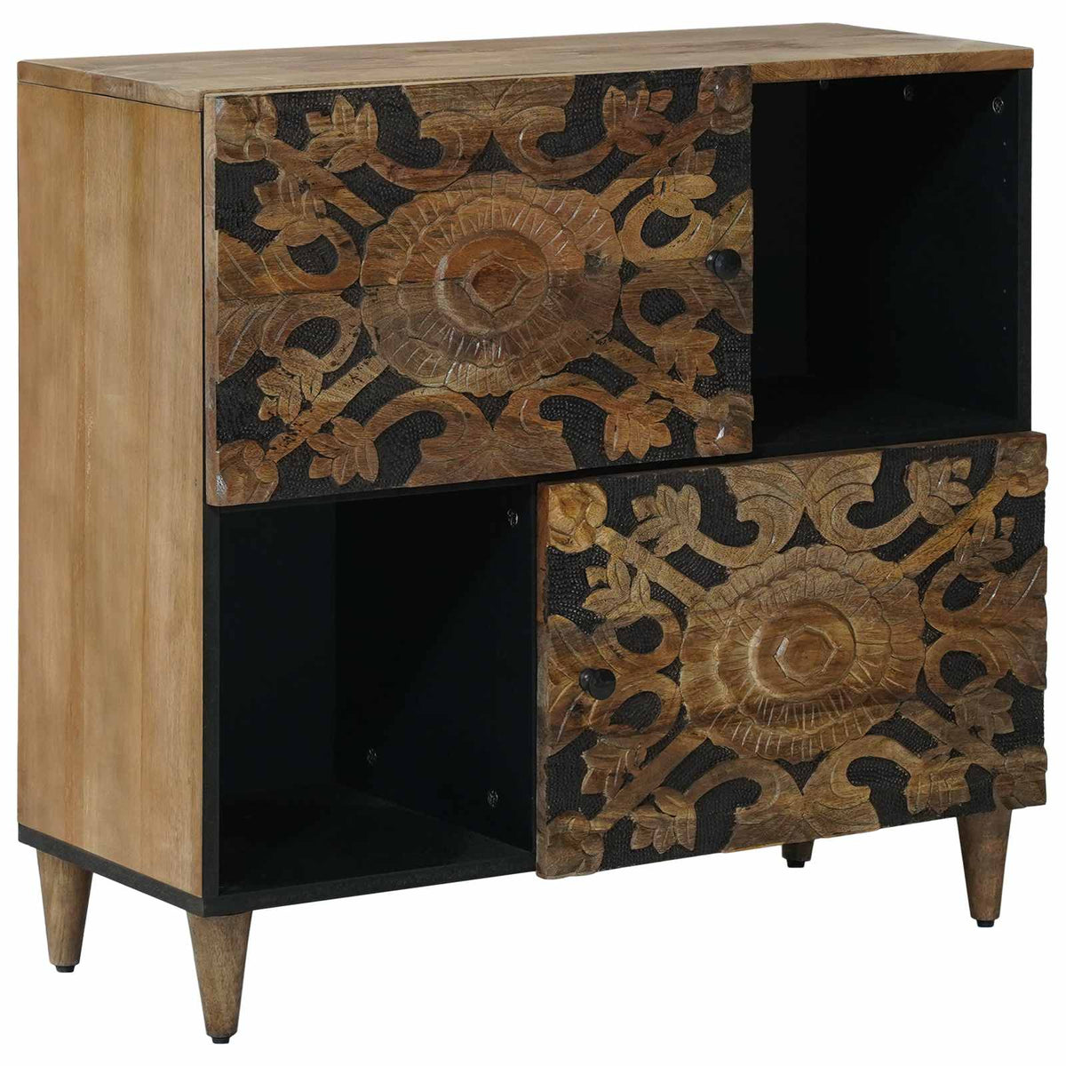 Media Storage Cabinet Sideboard 80 X 33.5 75 Cm Solid Mango Wood Brown White 80
