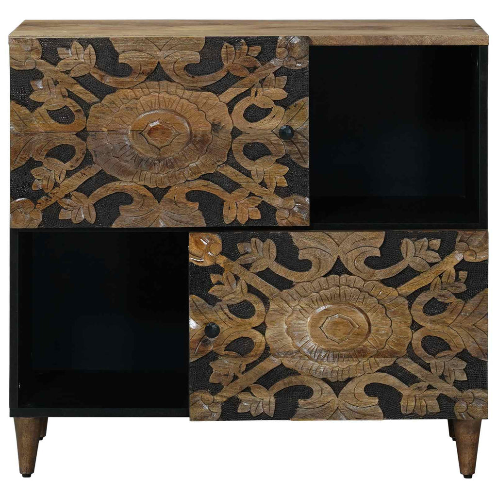Media Storage Cabinet Sideboard 80 X 33.5 75 Cm Solid Mango Wood Brown White 80