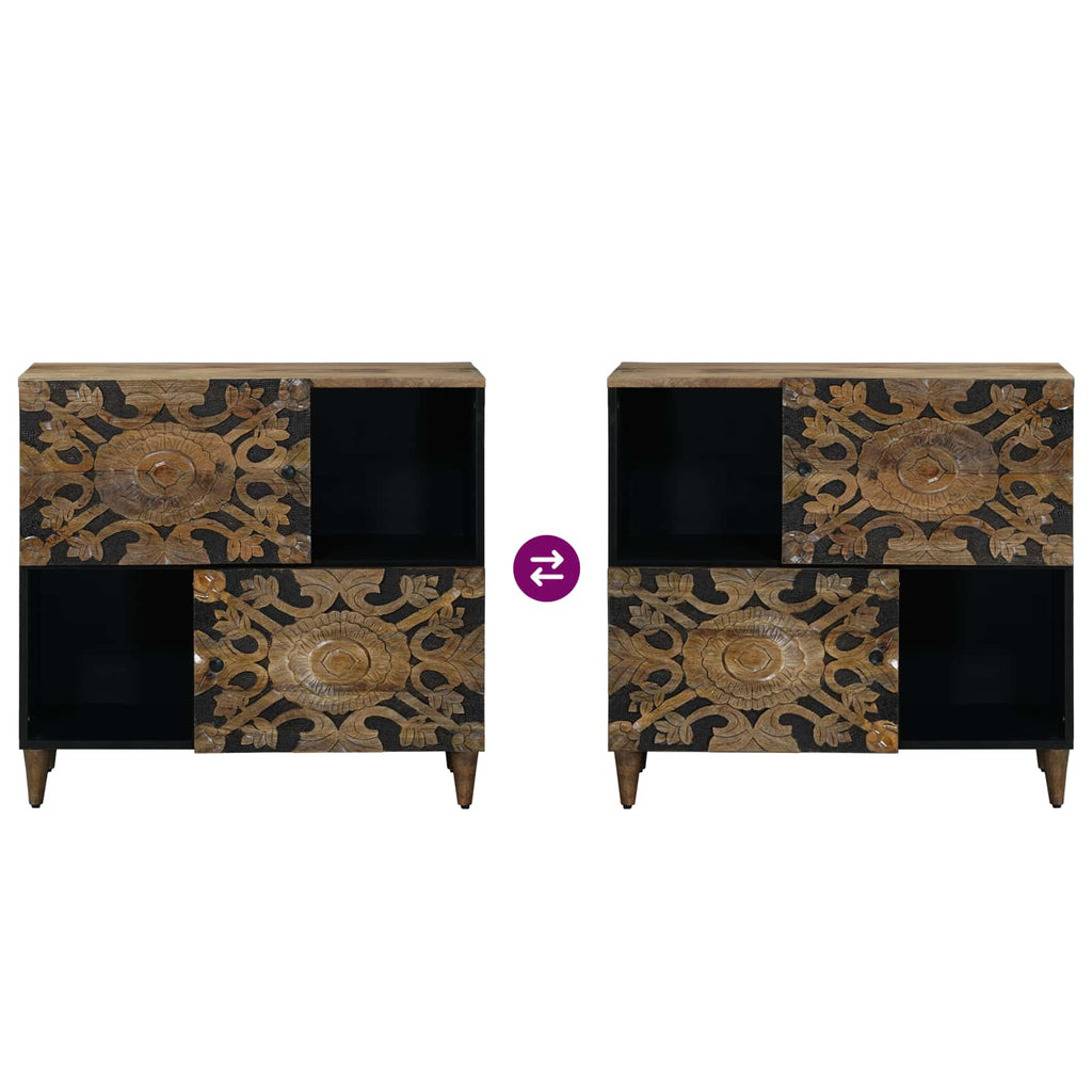 Media Storage Cabinet Sideboard 80 X 33.5 75 Cm Solid Mango Wood Brown White 80