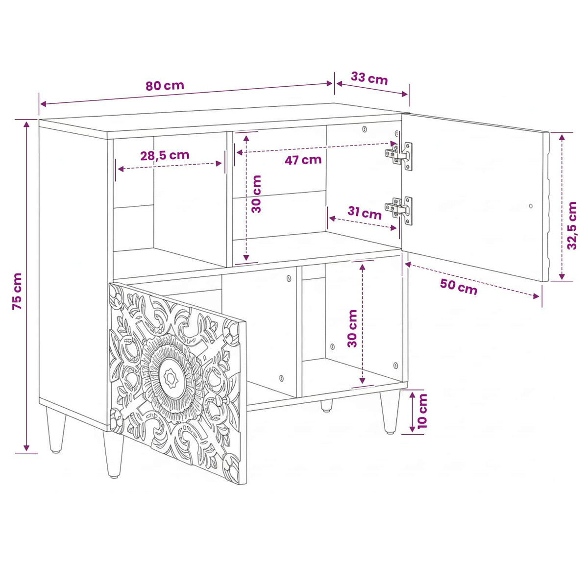 Media Storage Cabinet Sideboard 80 X 33.5 75 Cm Solid Mango Wood Brown White 80