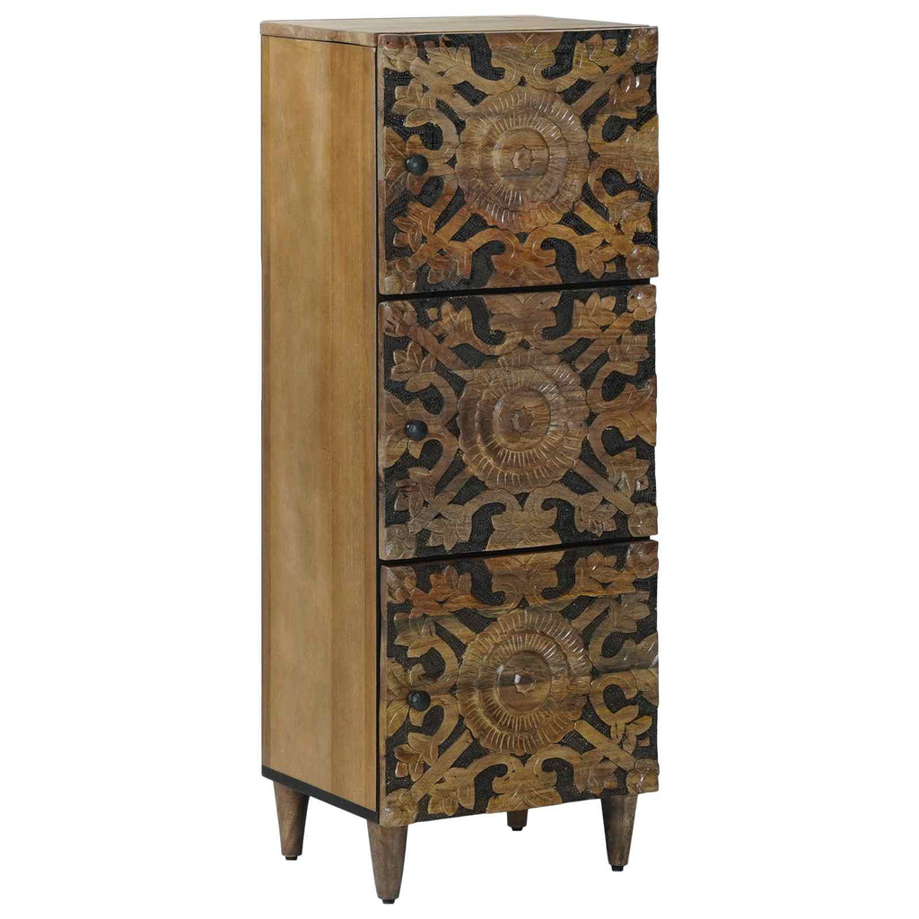 Media Storage Cabinet Board Shelf 40 X 33.5 110 Cm Solid Mango Wood Brown White