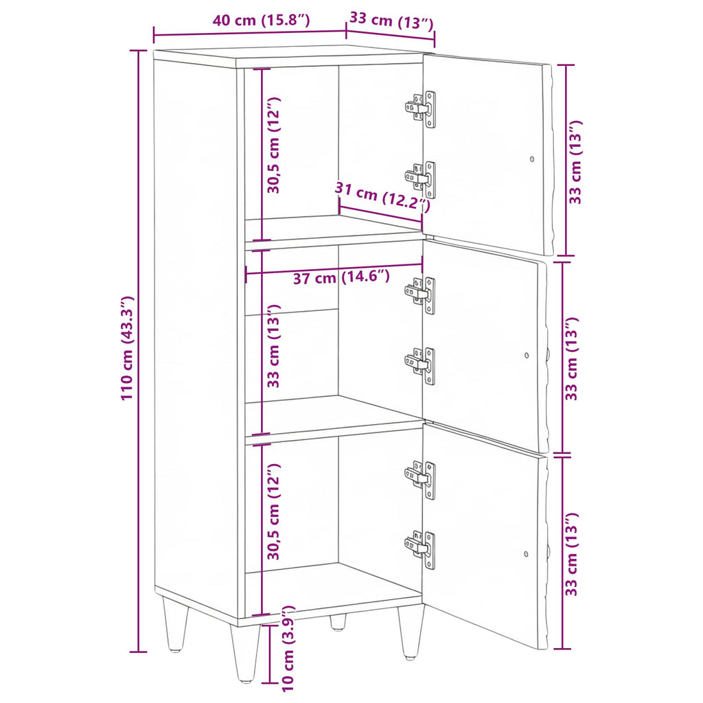 High Board With Shelf 40 X 33.5 X 110 Cm Solid Mango Wood