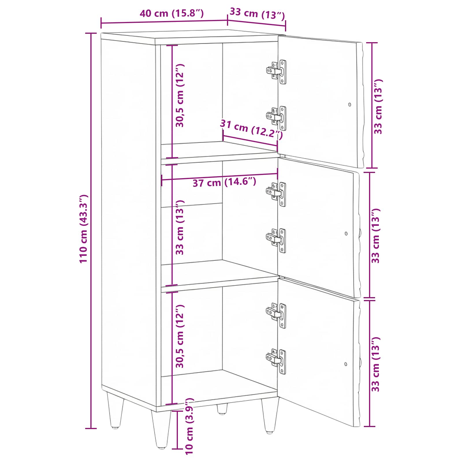 High Board With Shelf 40 X 33.5 X 110 Cm Solid Mango Wood