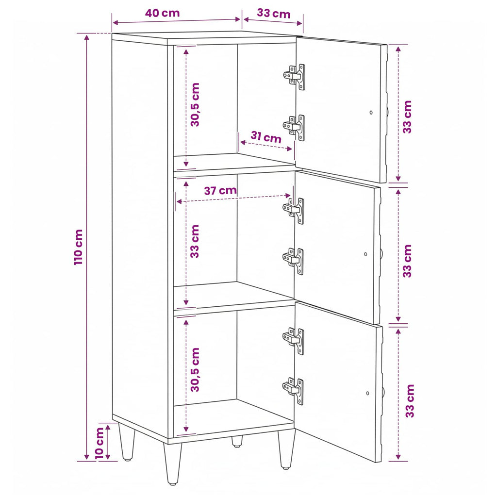 Media Storage Cabinet Board Shelf 40 X 33.5 110 Cm Solid Mango Wood Brown White