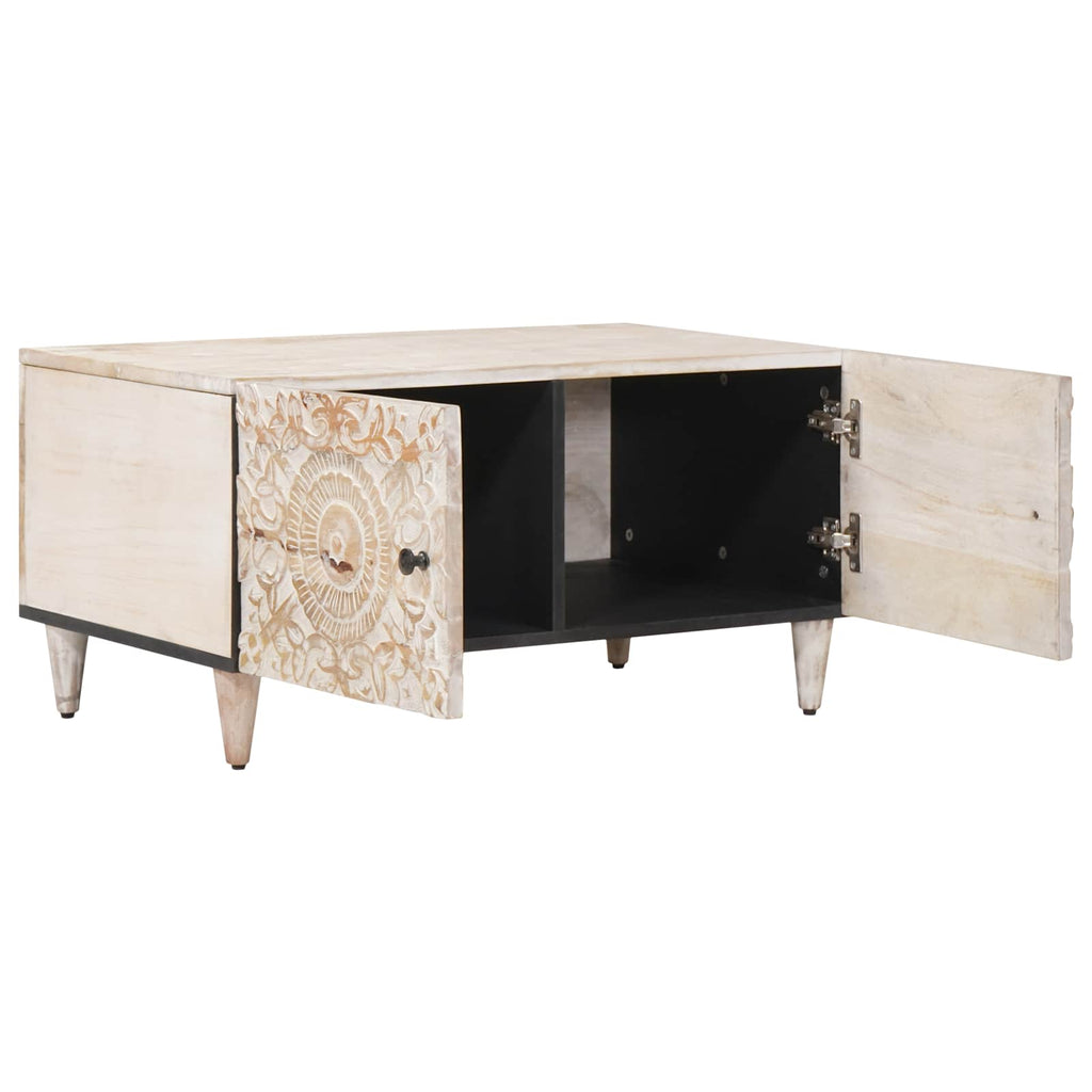 Coffee Table 80 X 50 40 Cm Solid Mango Wood Brown White 80 X 50 X 40 Cm 80 cm
