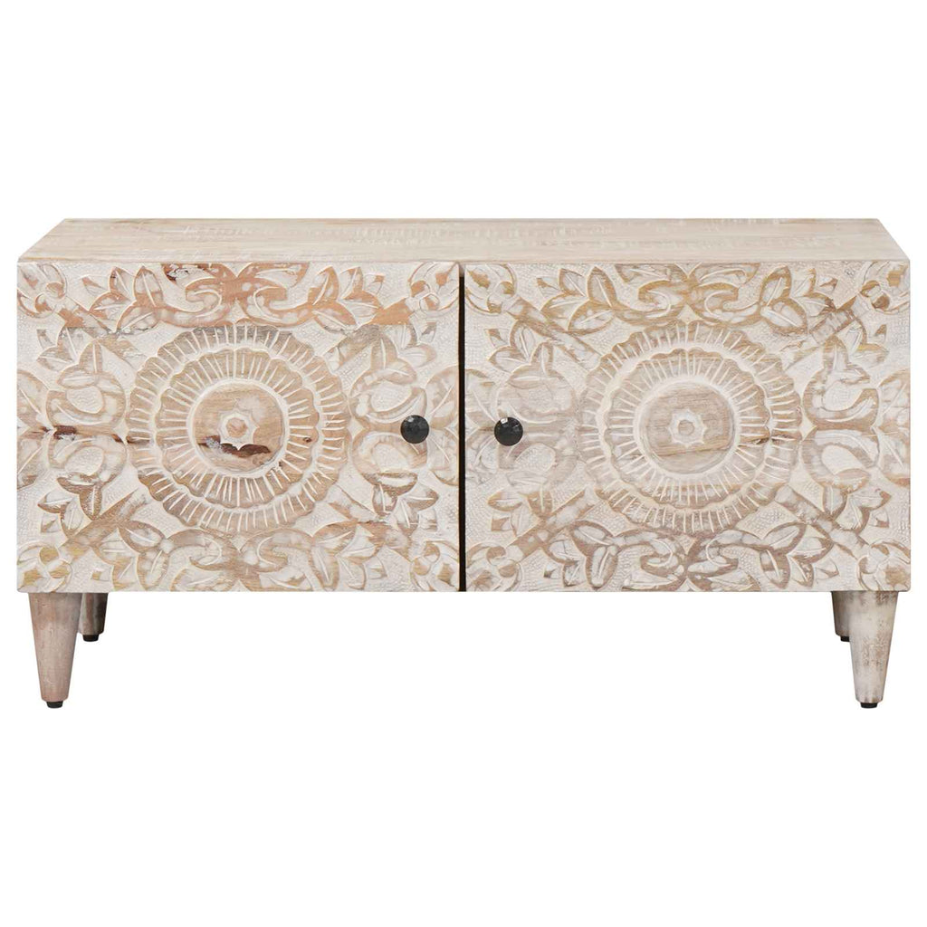 Coffee Table 80 X 50 40 Cm Solid Mango Wood Brown White 80 X 50 X 40 Cm 80 cm