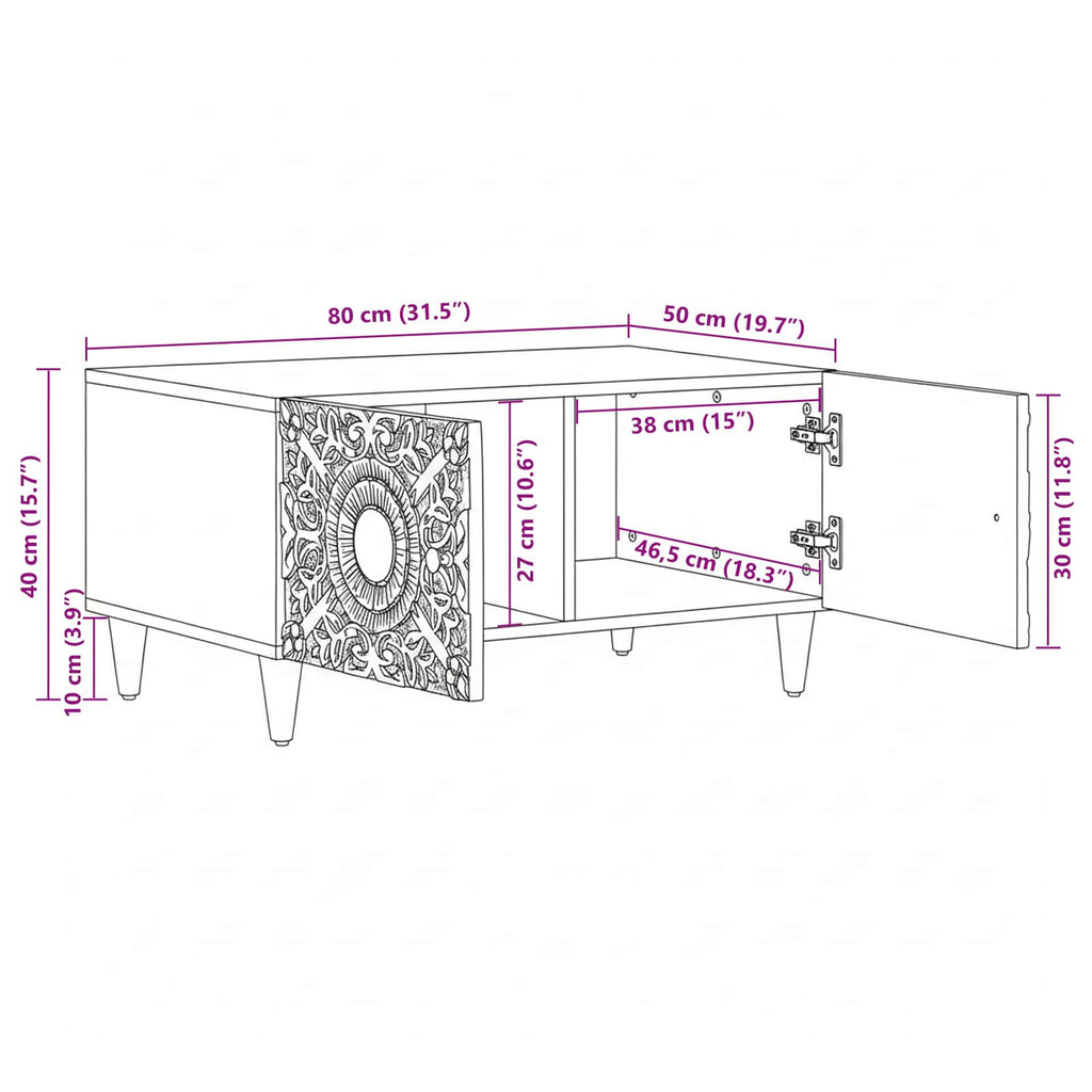 Coffee Table 80 X 50 X 40 Cm Solid Mango Wood