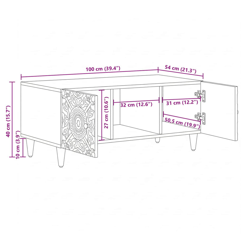 Coffee Table 100 X 54 X 40 Cm Solid Mango Wood
