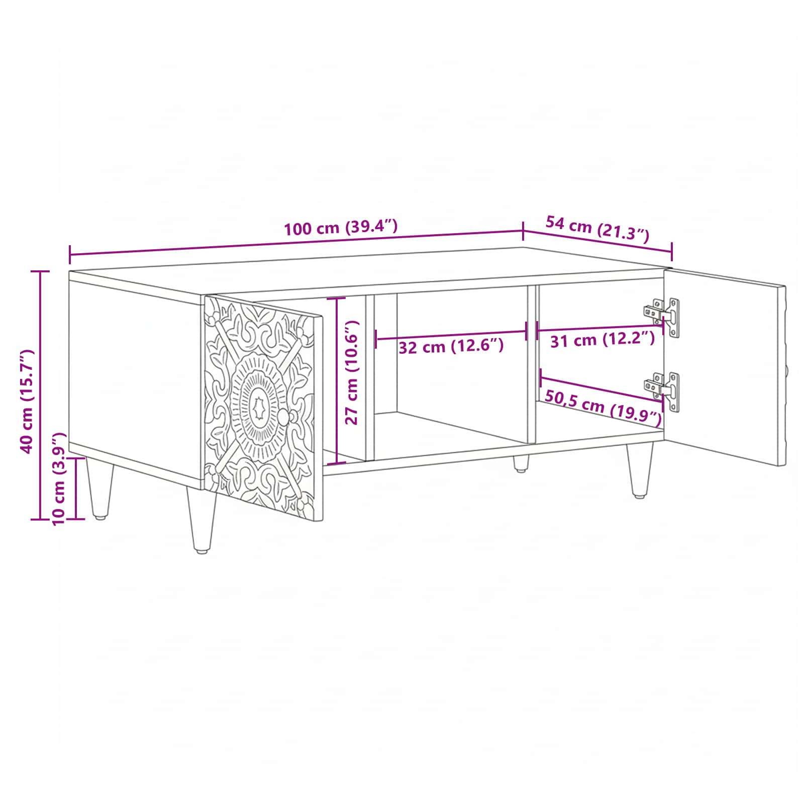 Coffee Table 100 X 54 X 40 Cm Solid Mango Wood
