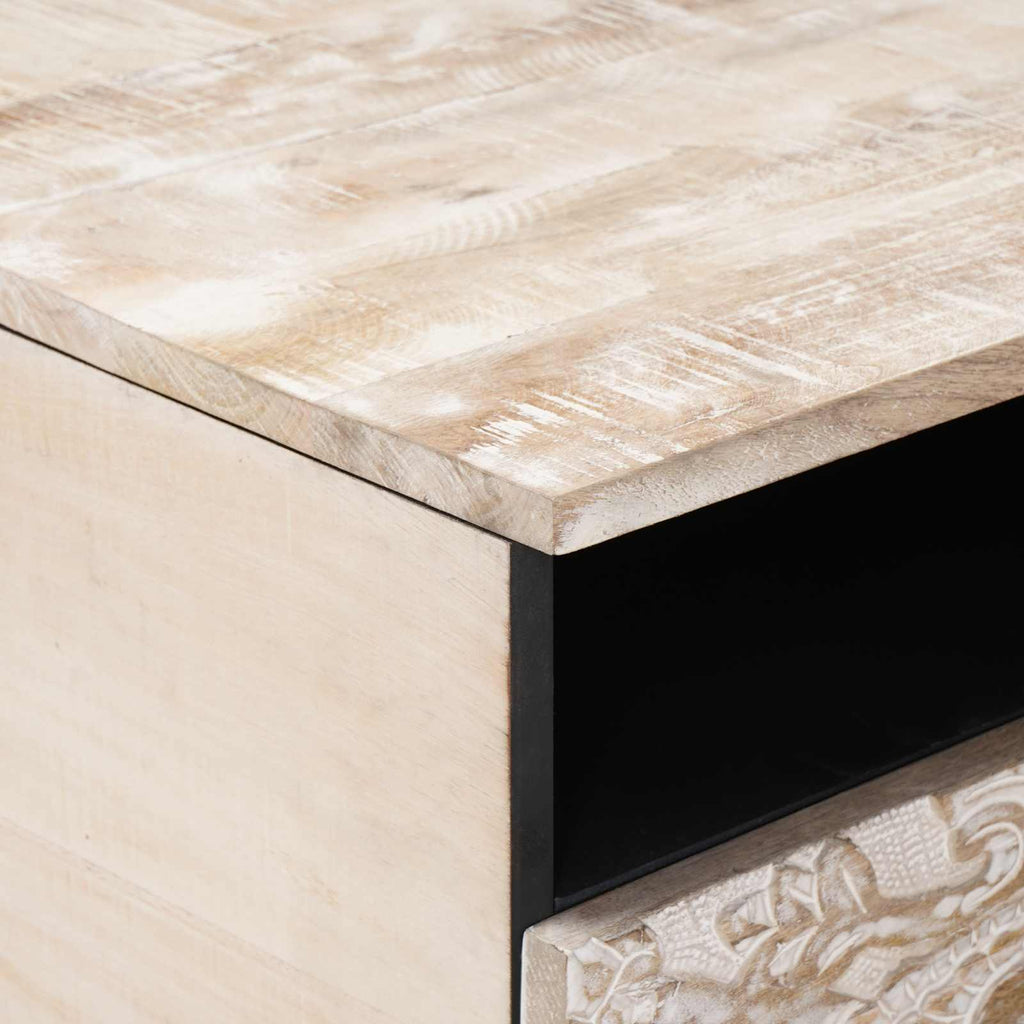 Coffee Table Drawer 80 X 54 40 Cm Solid Mango Wood Brown White 80 X 54 X 40 Cm 8