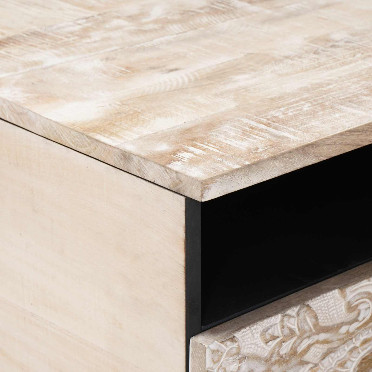 Coffee Table Drawer 80 X 54 40 Cm Solid Mango Wood Brown White 80 X 54 X 40 Cm 8
