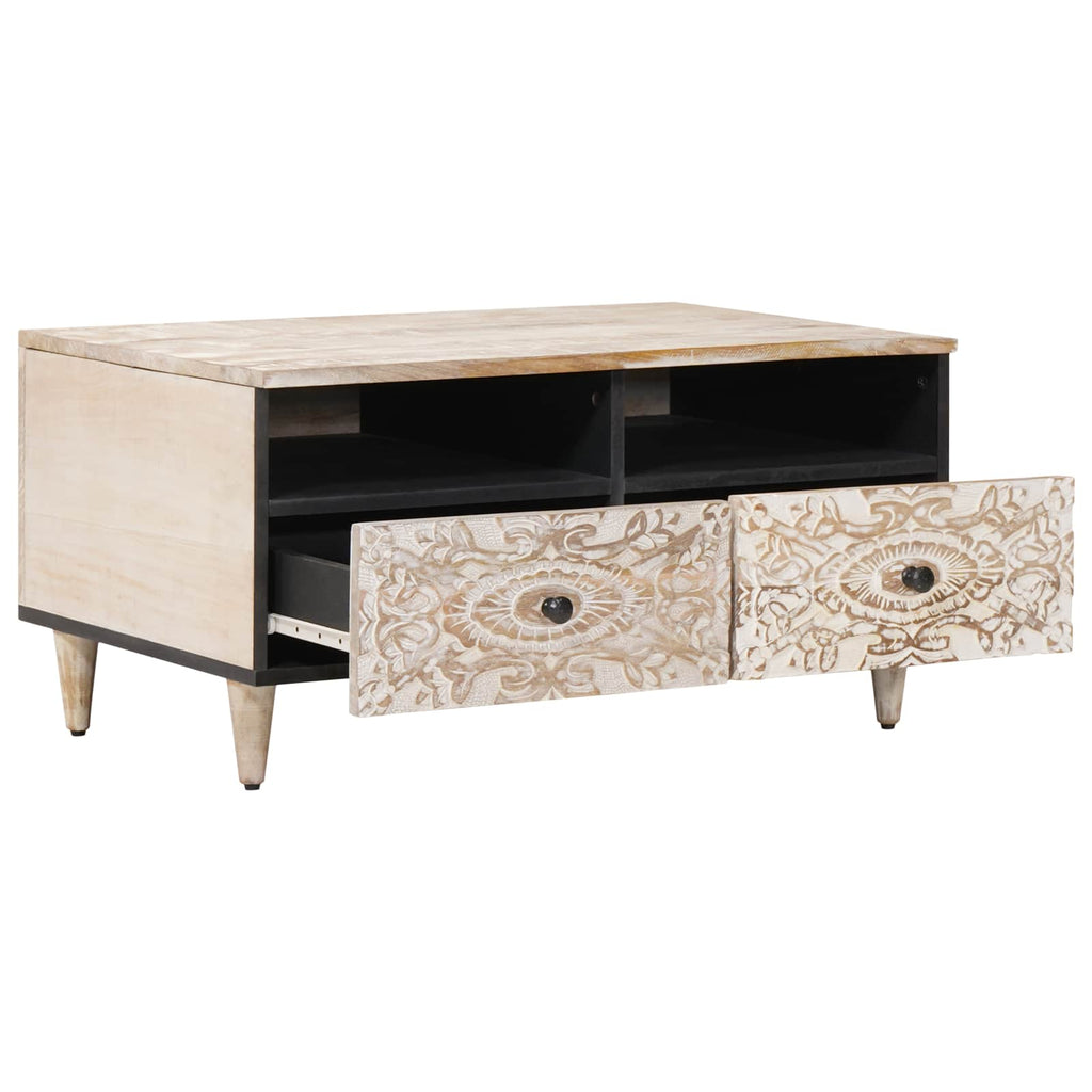 Coffee Table Drawer 80 X 54 40 Cm Solid Mango Wood Brown White 80 X 54 X 40 Cm 8