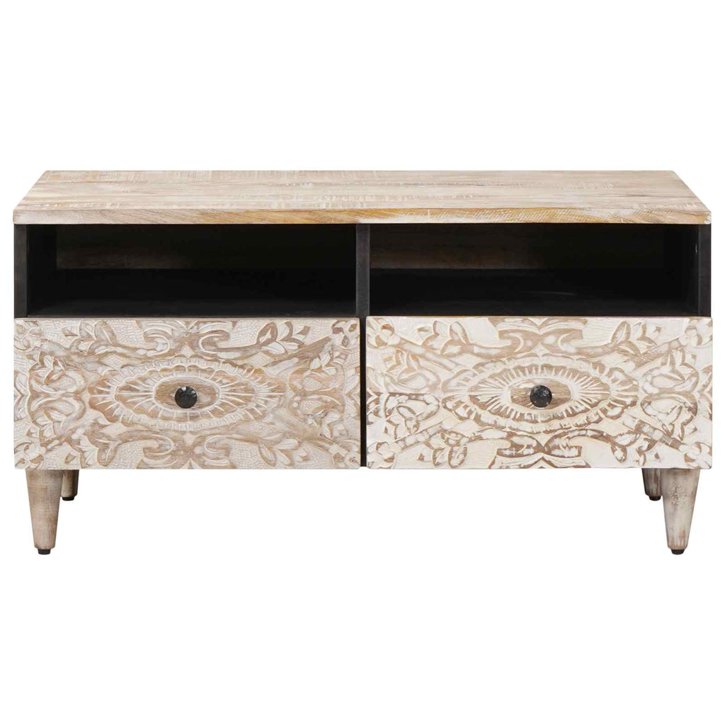 Coffee Table Drawer 80 X 54 40 Cm Solid Mango Wood Brown White 80 X 54 X 40 Cm 8