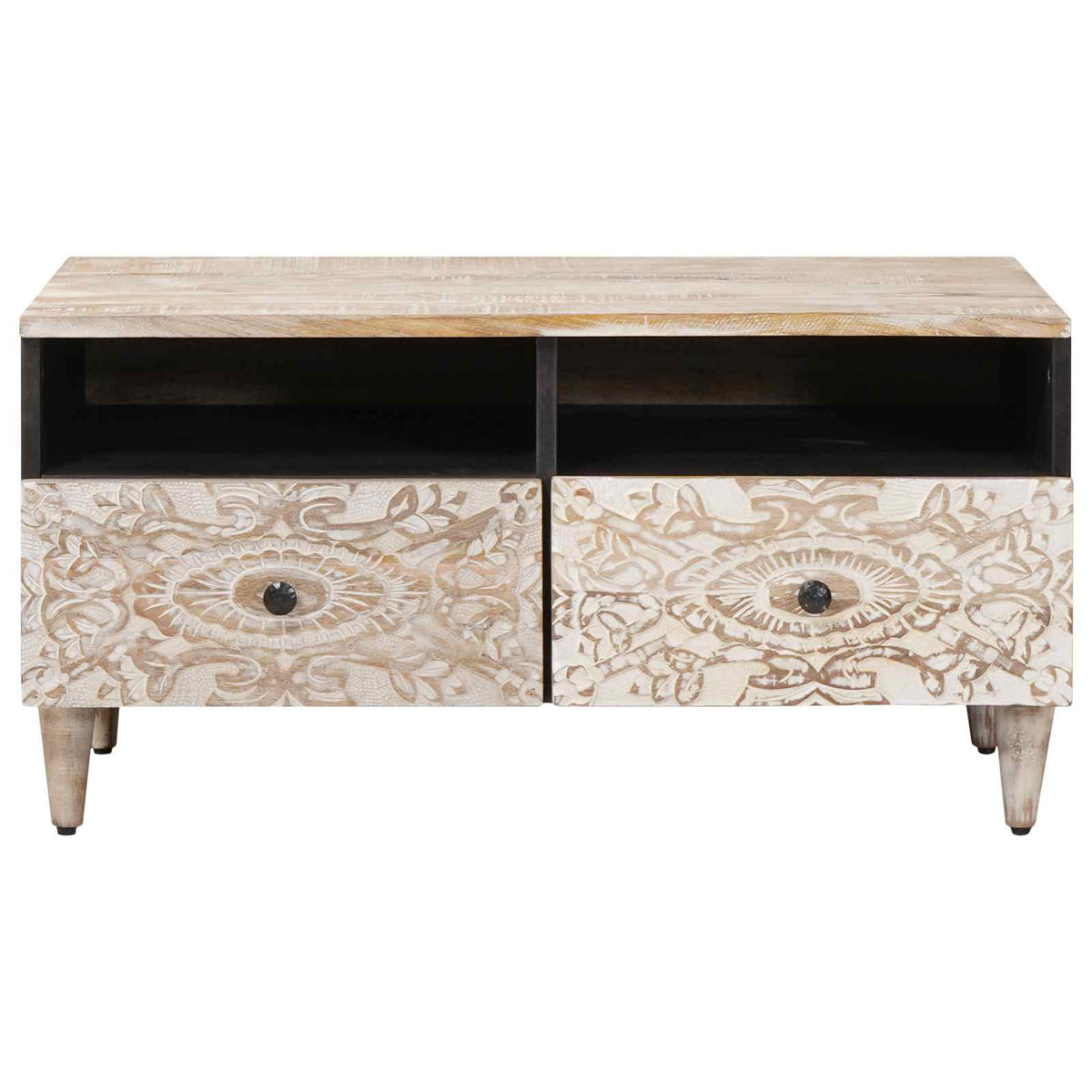 Coffee Table Drawer 80 X 54 40 Cm Solid Mango Wood Brown White 80 X 54 X 40 Cm 8