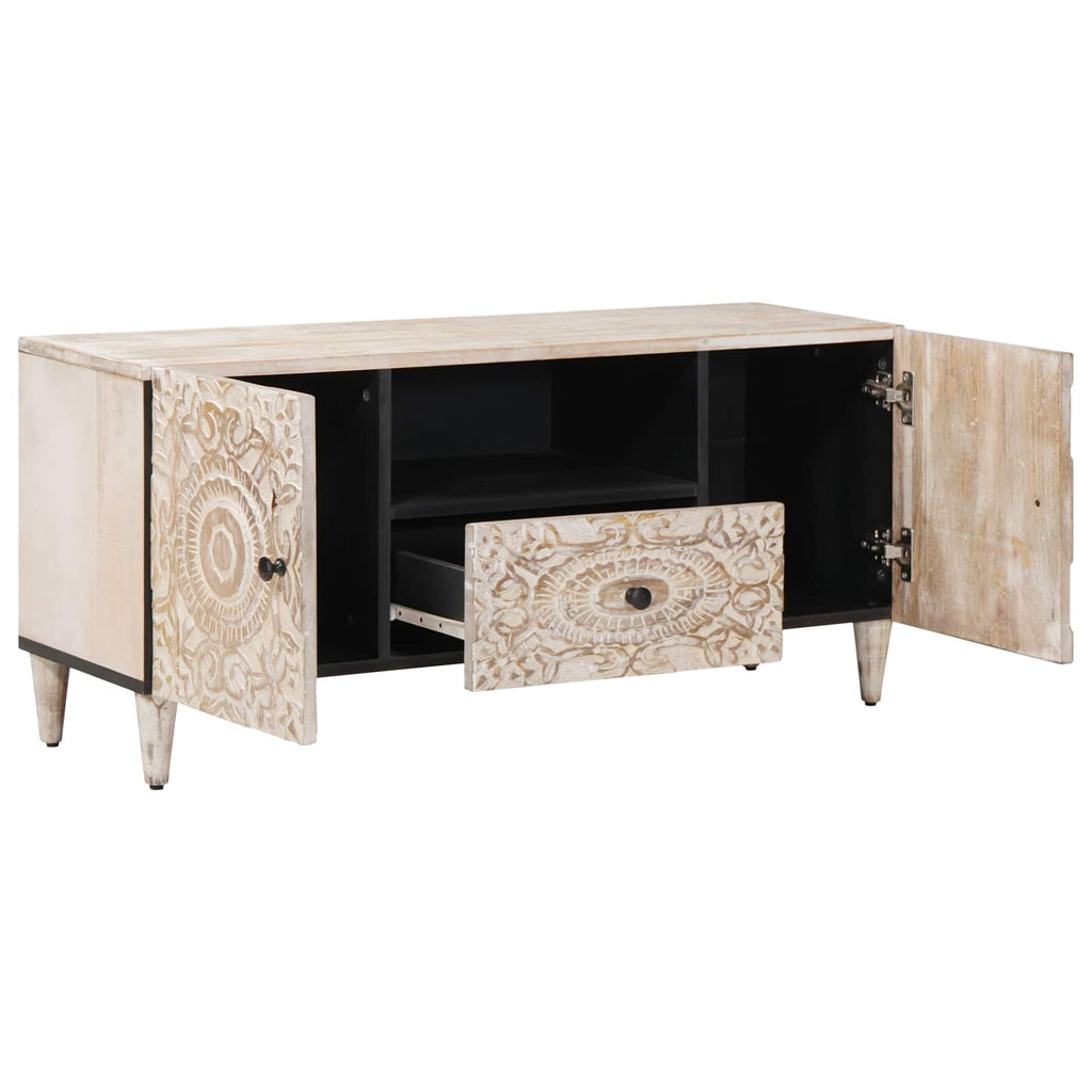 Tv Cabinet With Door 105 X 33.5 X 46 Cm Solid Mango Wood