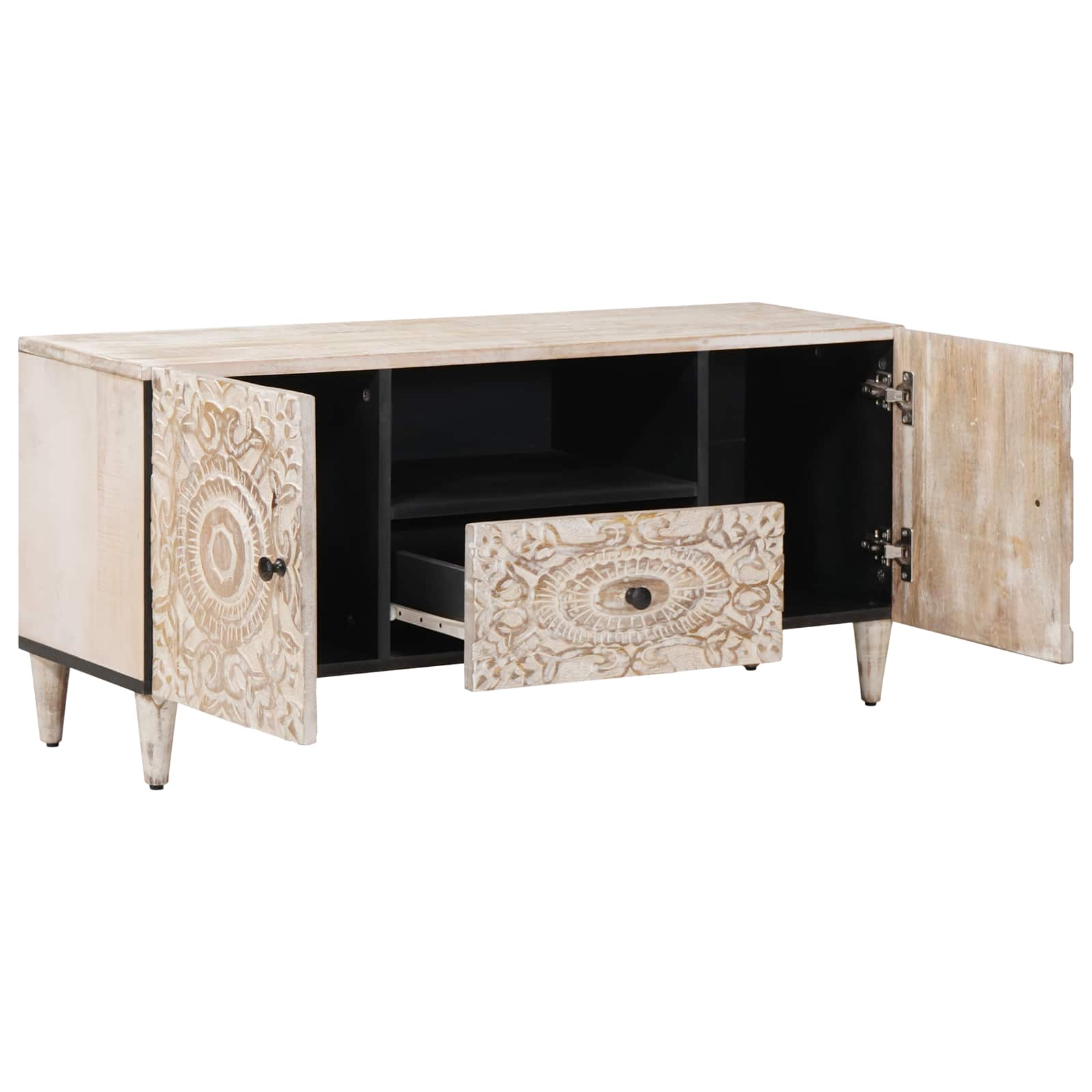 Tv Cabinet With Door 105 X 33.5 X 46 Cm Solid Mango Wood