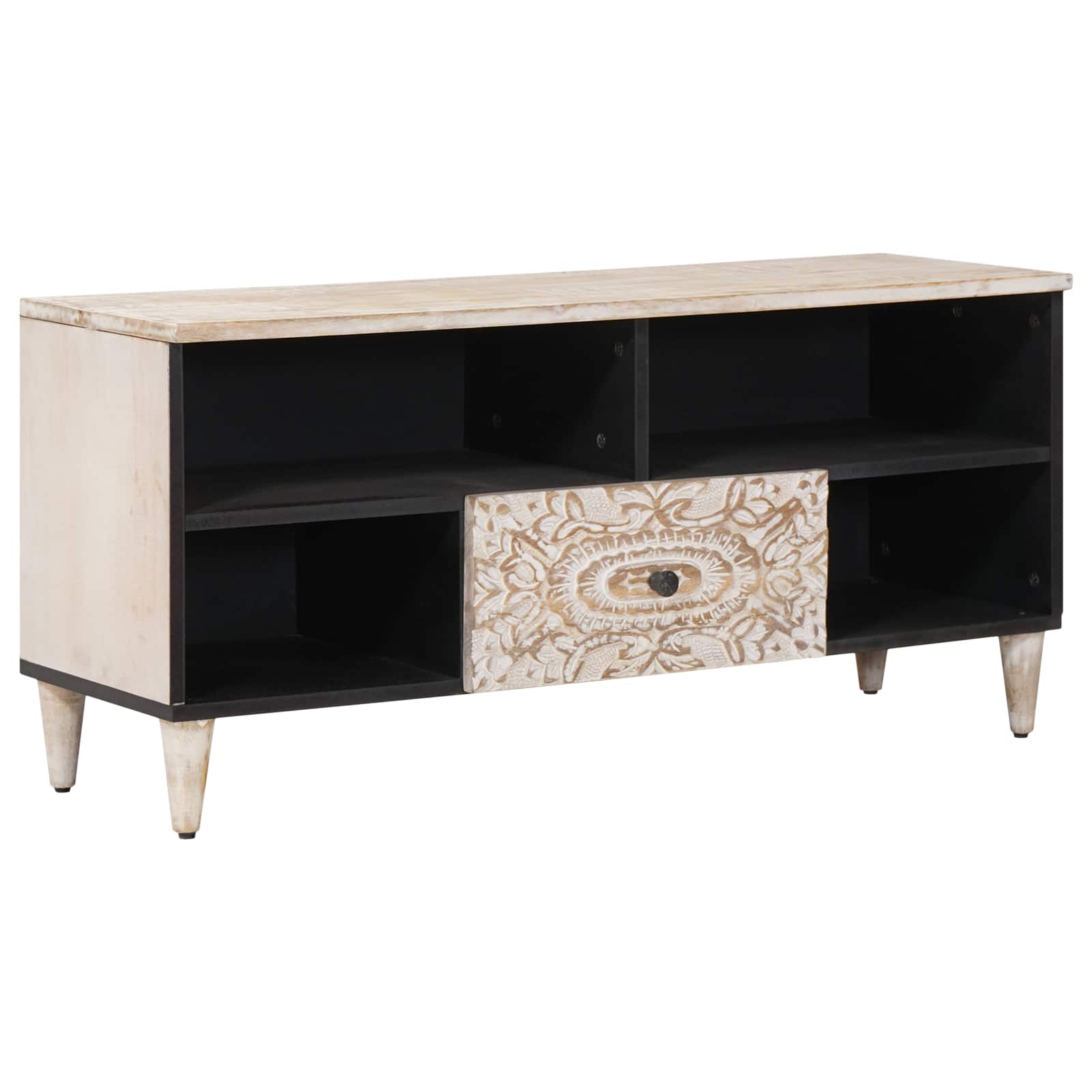 Tv Cabinet With Shelf 100 X 33.5 X 46 Cm Solid Mango Wood