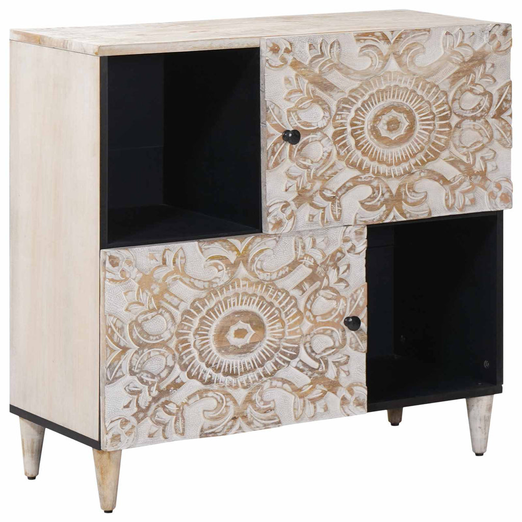 Media Storage Cabinet Sideboard 80 X 33.5 75 Cm Solid Mango Wood Brown White 80
