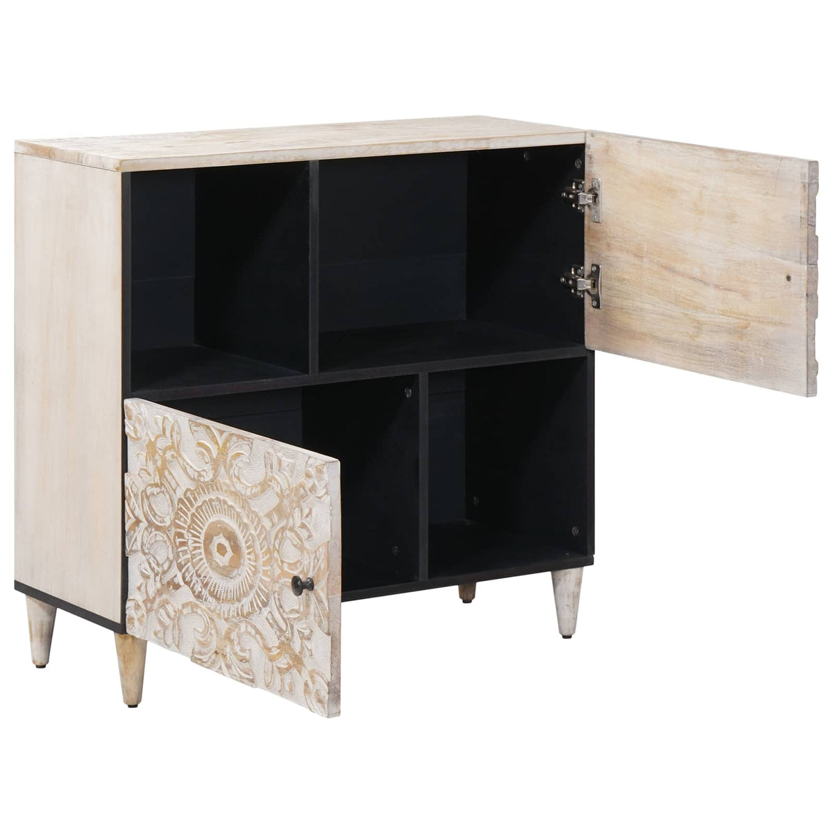 Media Storage Cabinet Sideboard 80 X 33.5 75 Cm Solid Mango Wood Brown White 80