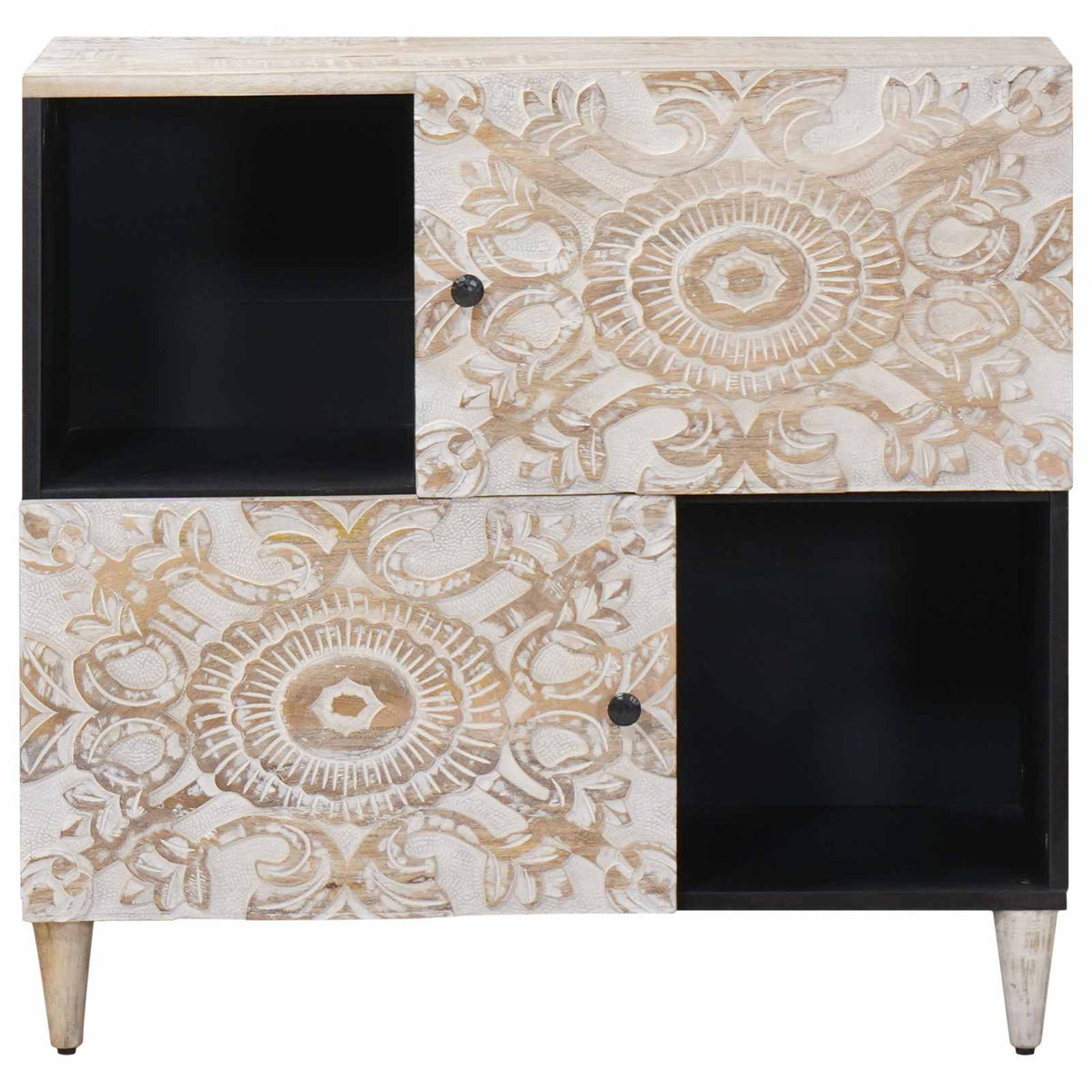 Media Storage Cabinet Sideboard 80 X 33.5 75 Cm Solid Mango Wood Brown White 80