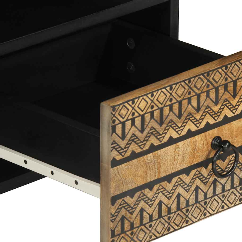 Tv Cabinet Black 100X33.5X46 Cm Solid Rough Wood Mango