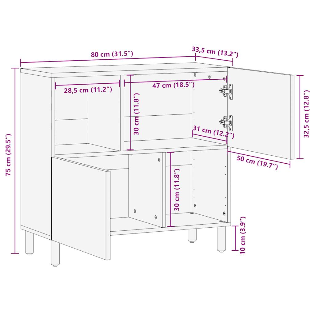 Sideboard 80X33.5X75 Cm Solid Rough Wood Mango