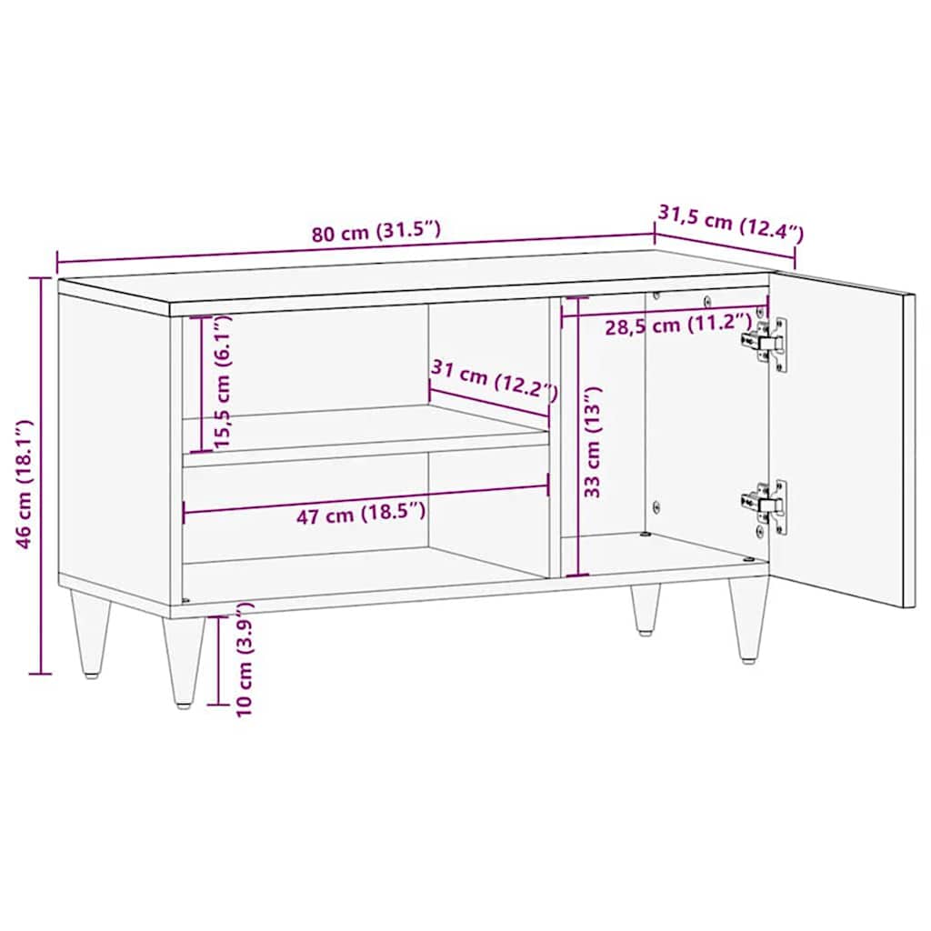 Tv Cabinet 80X31.5X46 Cm Solid Wood Mango