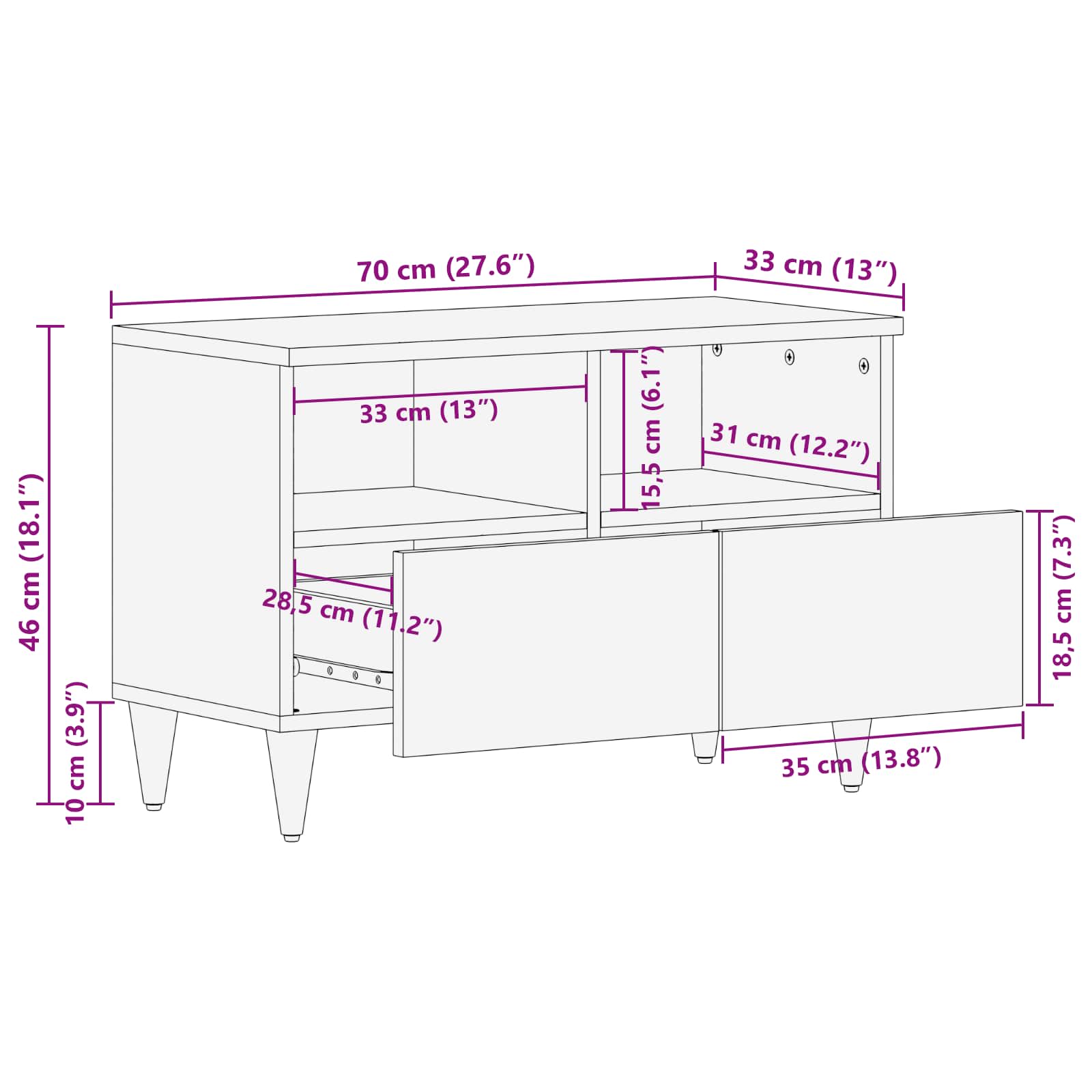 Storage Cabinets Multicolour 70 X 33.5 X 46 Cm Solid Mango Wood