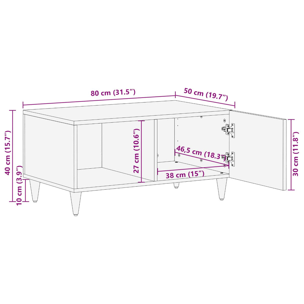 Coffee Table Multicolour 80 X 50 X 40 Cm Solid Mango Wood