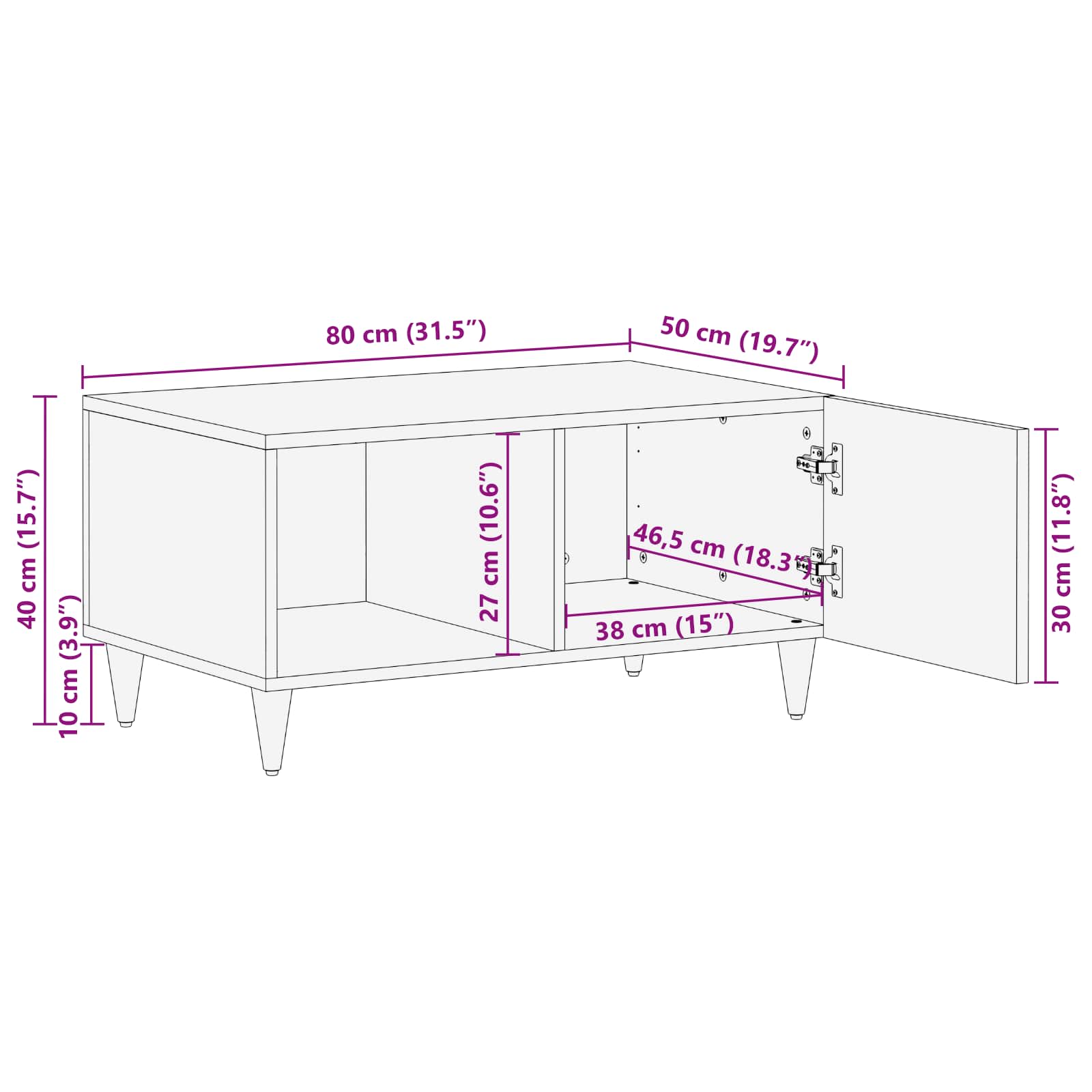 Coffee Table Multicolour 80 X 50 X 40 Cm Solid Mango Wood