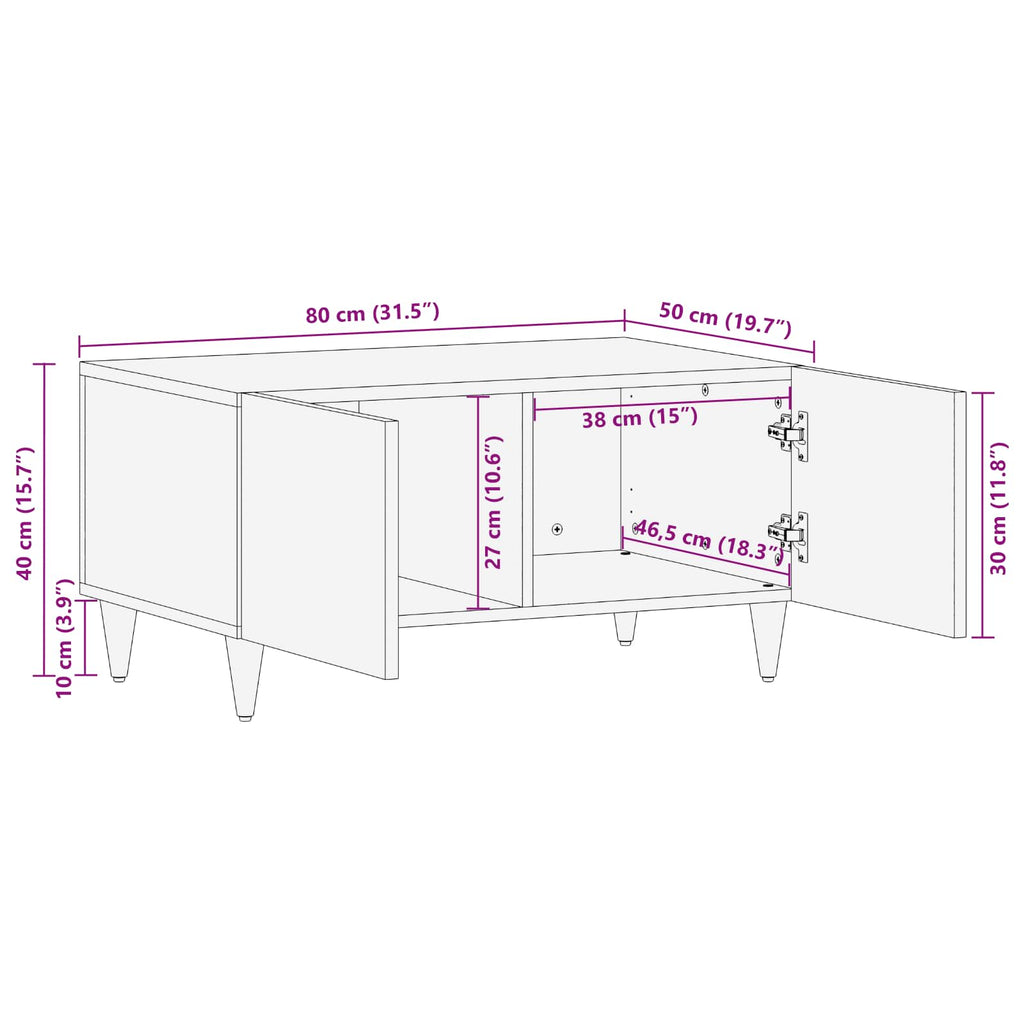Coffee Table Multicolour 80 X 50 X 40 Cm Solid Mango Wood