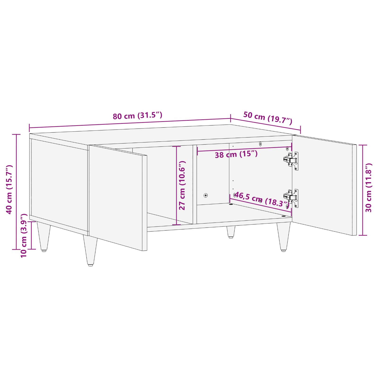 Coffee Table Multicolour 80 X 50 X 40 Cm Solid Mango Wood
