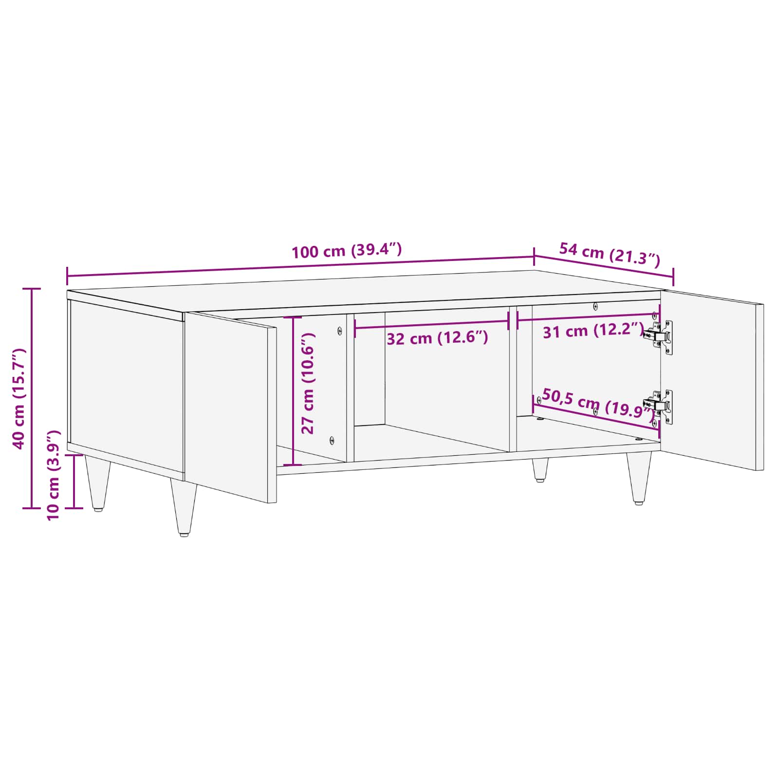 Coffee Table Multicolour 100 X 54 X 40 Cm Solid Mango Wood