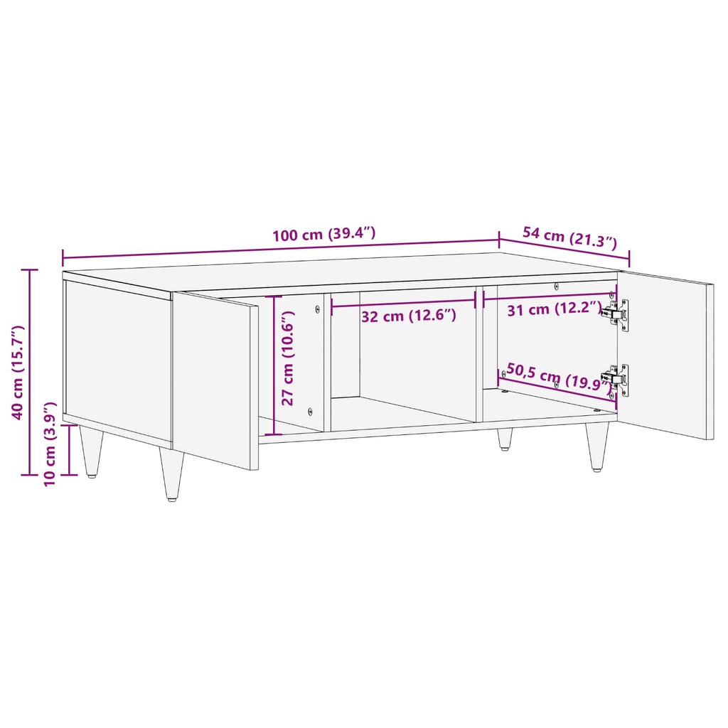Coffee Table Multicolour 100 X 54 40 Cm Solid Mango Wood 100 X 54 X 40 Cm 100 cm