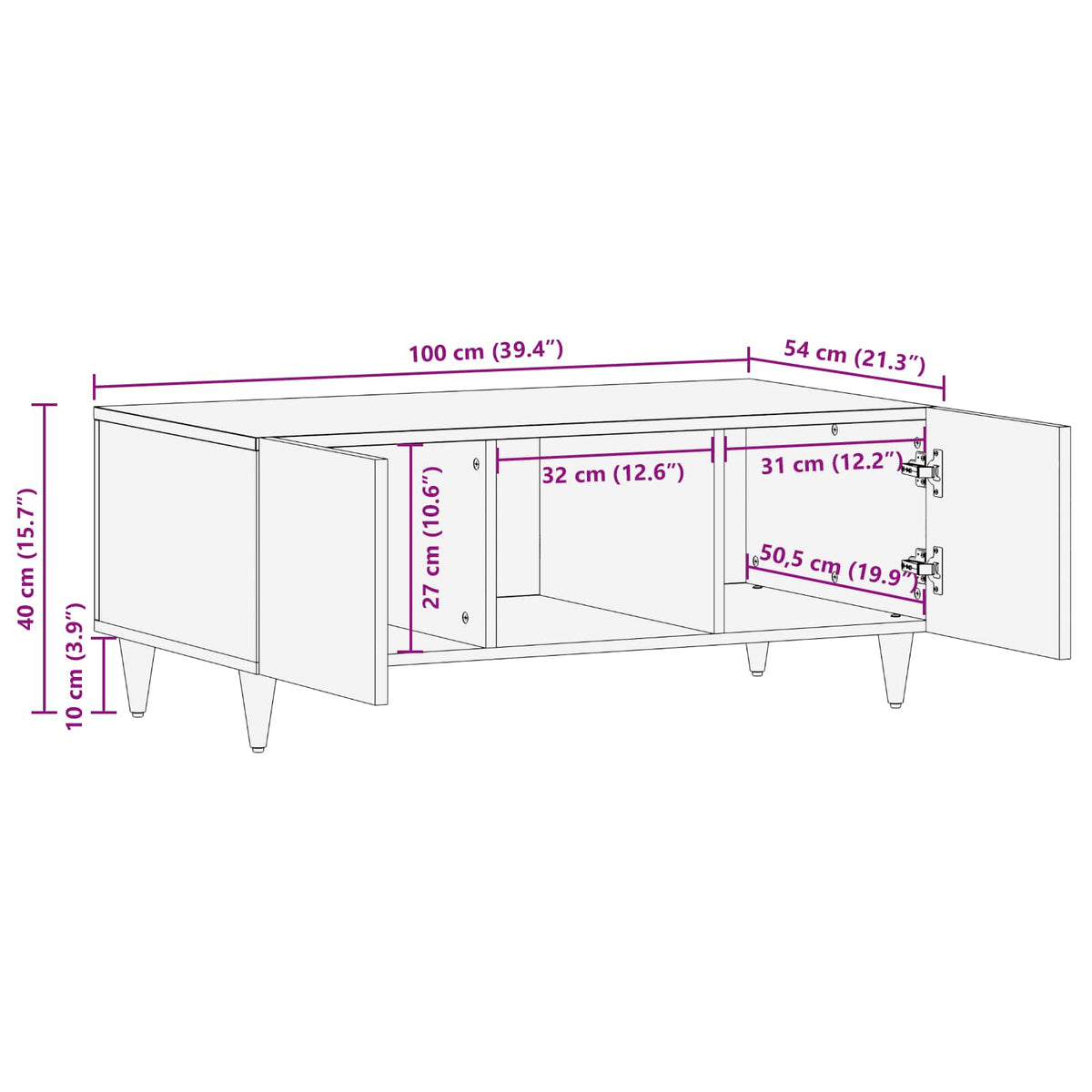 Coffee Table Multicolour 100 X 54 40 Cm Solid Mango Wood 100 X 54 X 40 Cm 100 cm