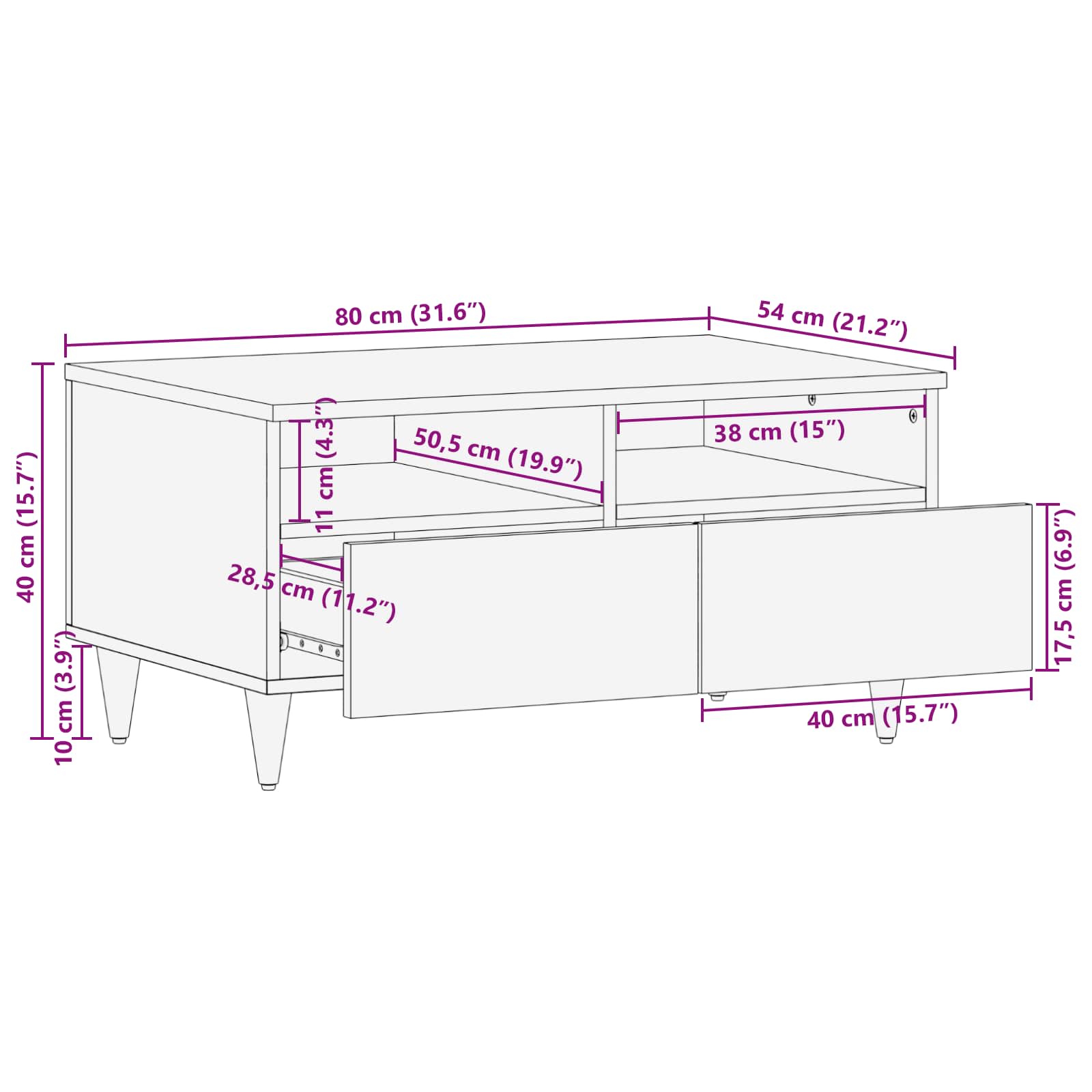 Coffee Table Multicolour 80 X 54 X 40 Cm Solid Mango Wood