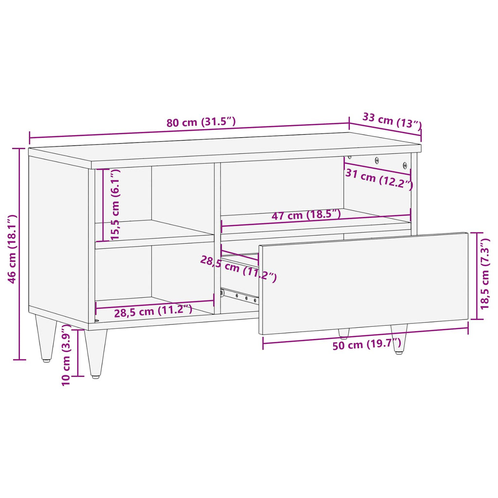 Media Storage Cabinet Cabinets Multicolour 80 X 33.5 46 Cm Solid Mango Wood 80 c