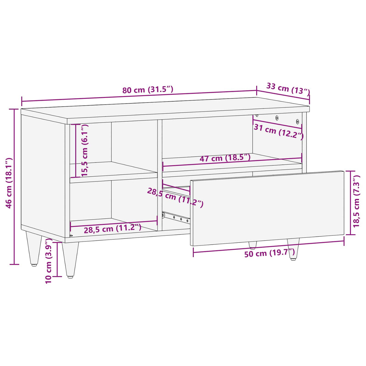 Media Storage Cabinet Cabinets Multicolour 80 X 33.5 46 Cm Solid Mango Wood 80 c