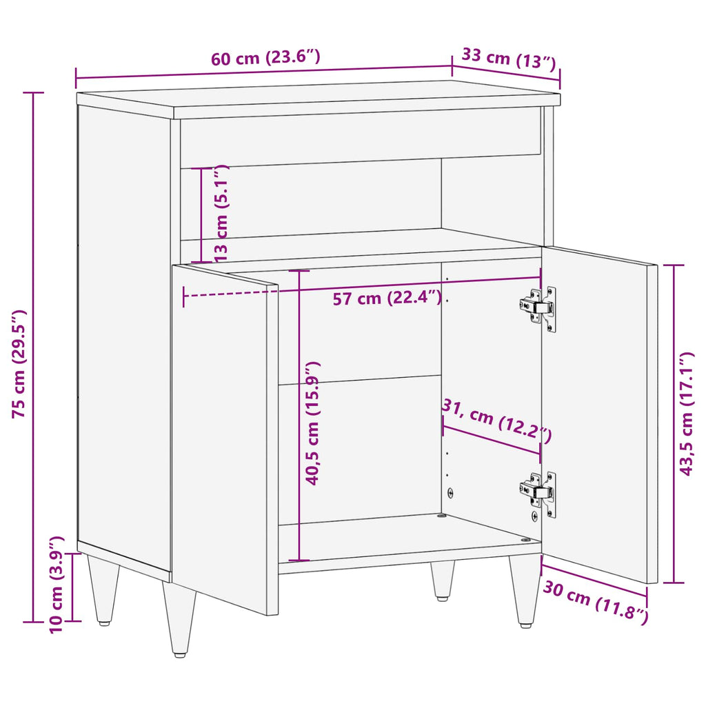 Storage Cabinets Multicolour 60 X 33.5 X 75 Cm Solid Mango Wood