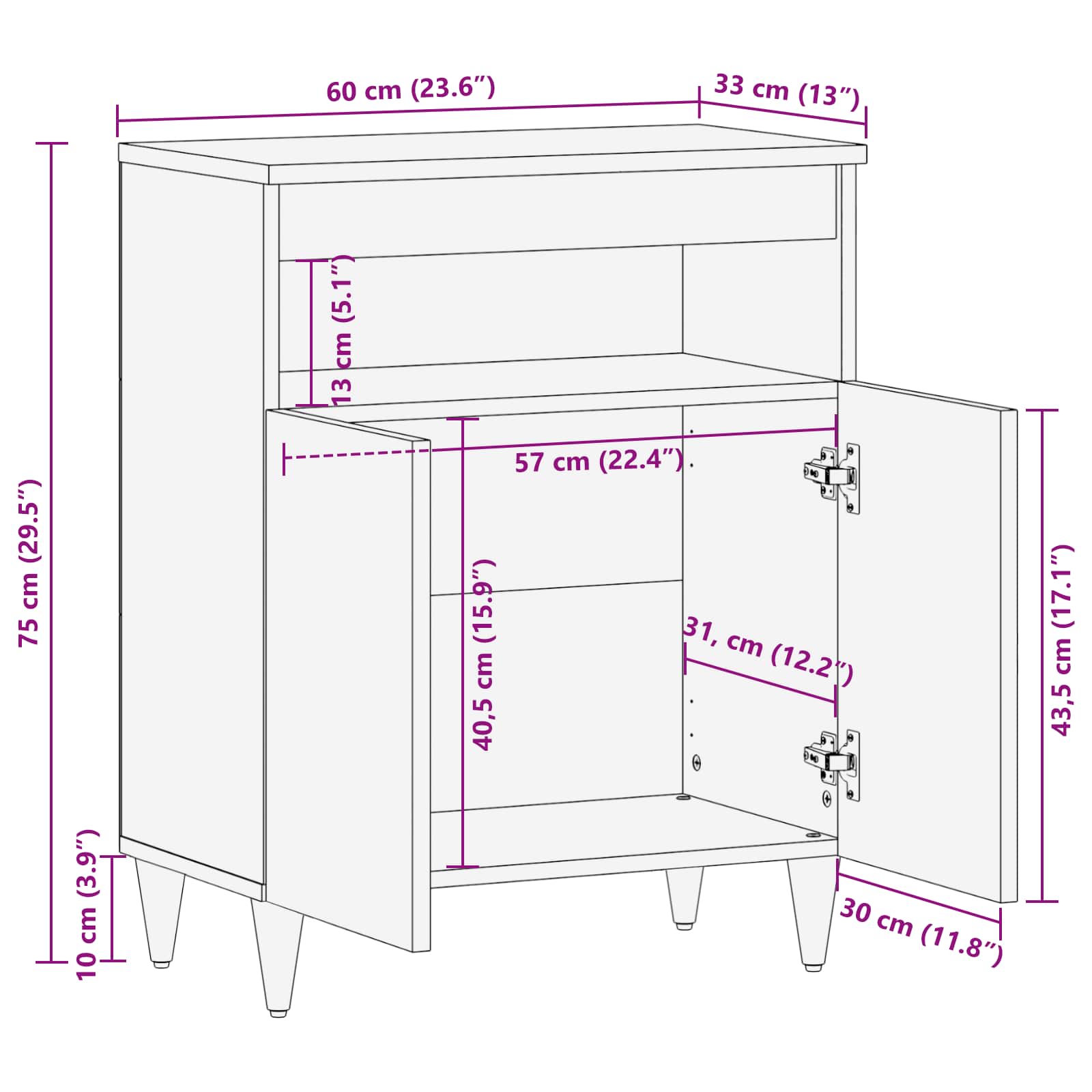 Storage Cabinets Multicolour 60 X 33.5 X 75 Cm Solid Mango Wood