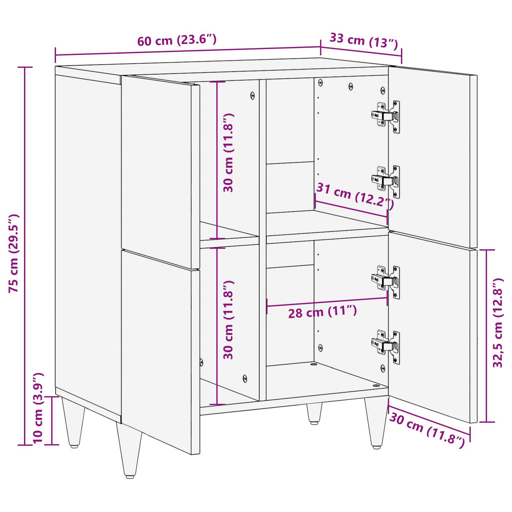 Storage Cabinets Multicolour 60 X 33.5 X 75 Cm Solid Mango Wood