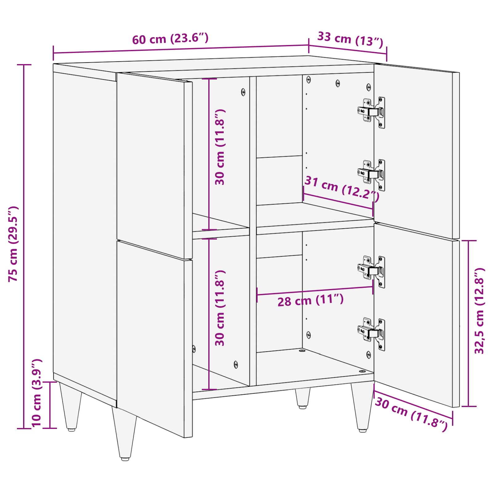 Storage Cabinets Multicolour 60 X 33.5 X 75 Cm Solid Mango Wood