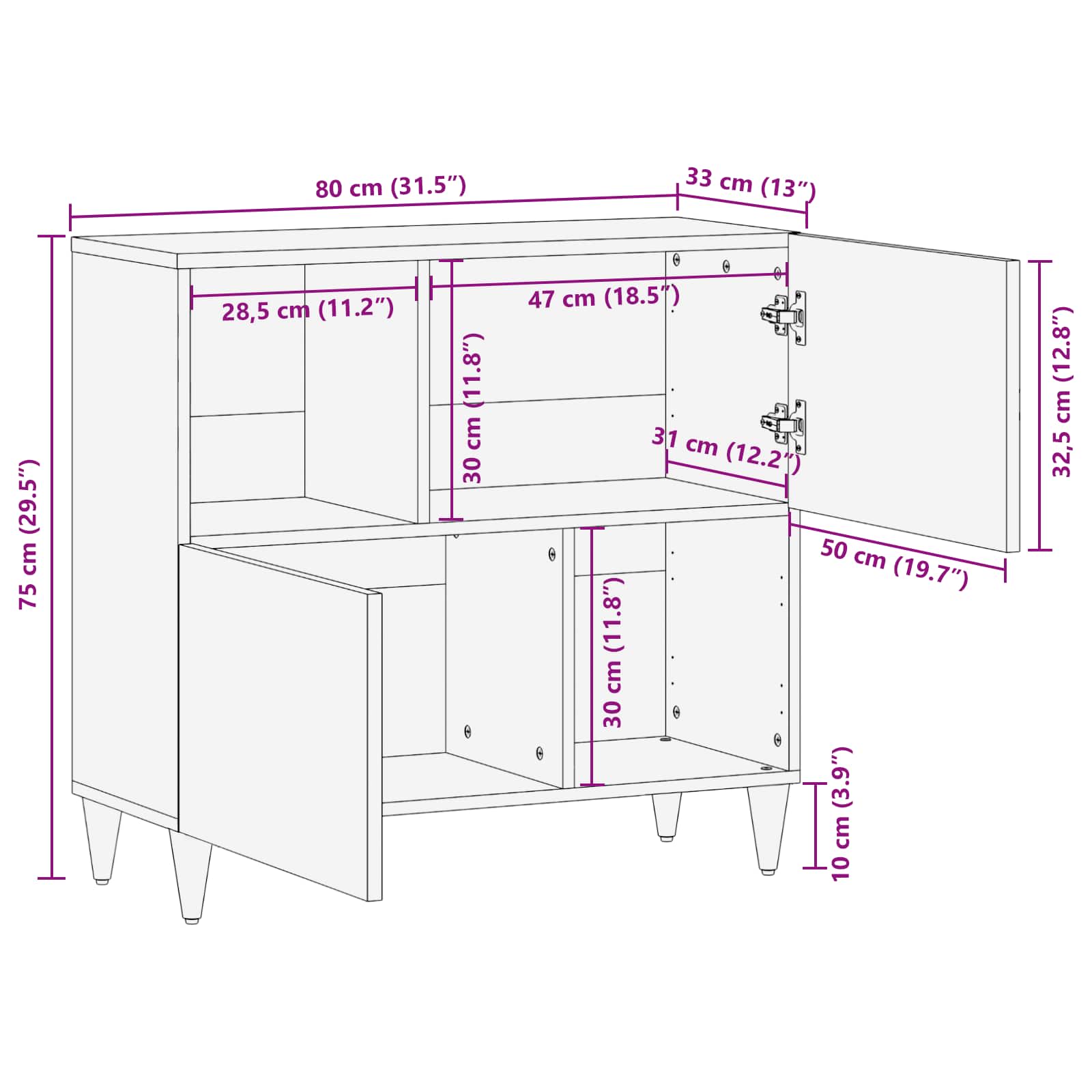 Storage Cabinets Multicolour 80 X 33.5 X 75 Cm Solid Mango Wood