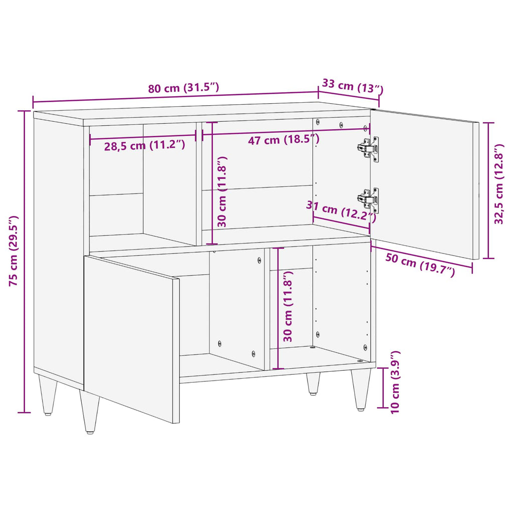 Media Storage Cabinet Cabinets Multicolour 80 X 33.5 75 Cm Solid Mango Wood 80 c
