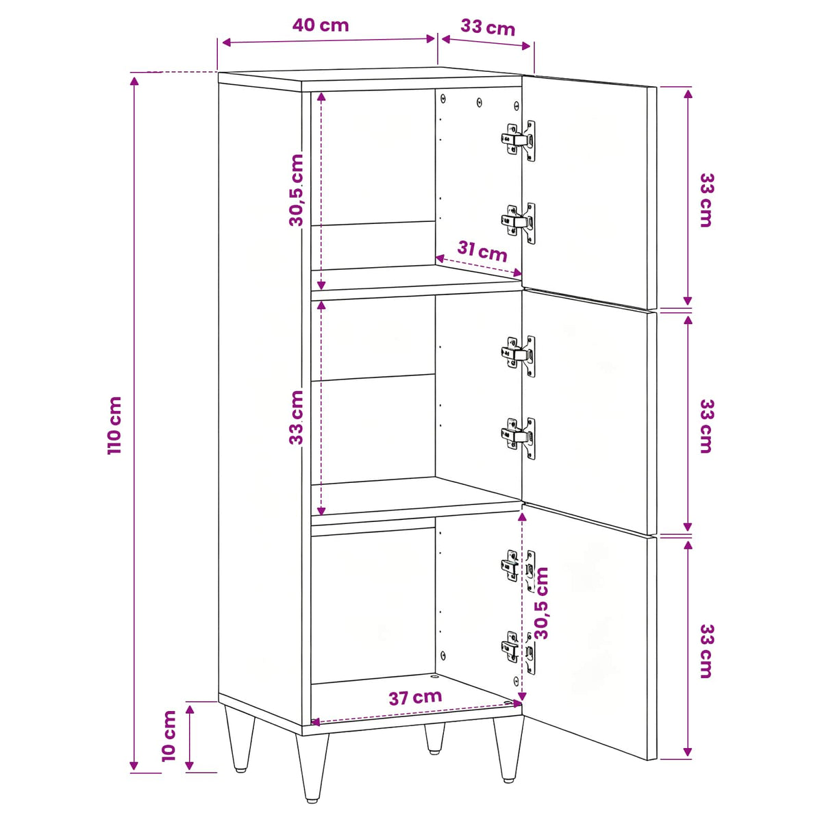 Media Storage Cabinet Cabinets Multicolour 40 X 33.5 110 Cm Solid mango wood 40