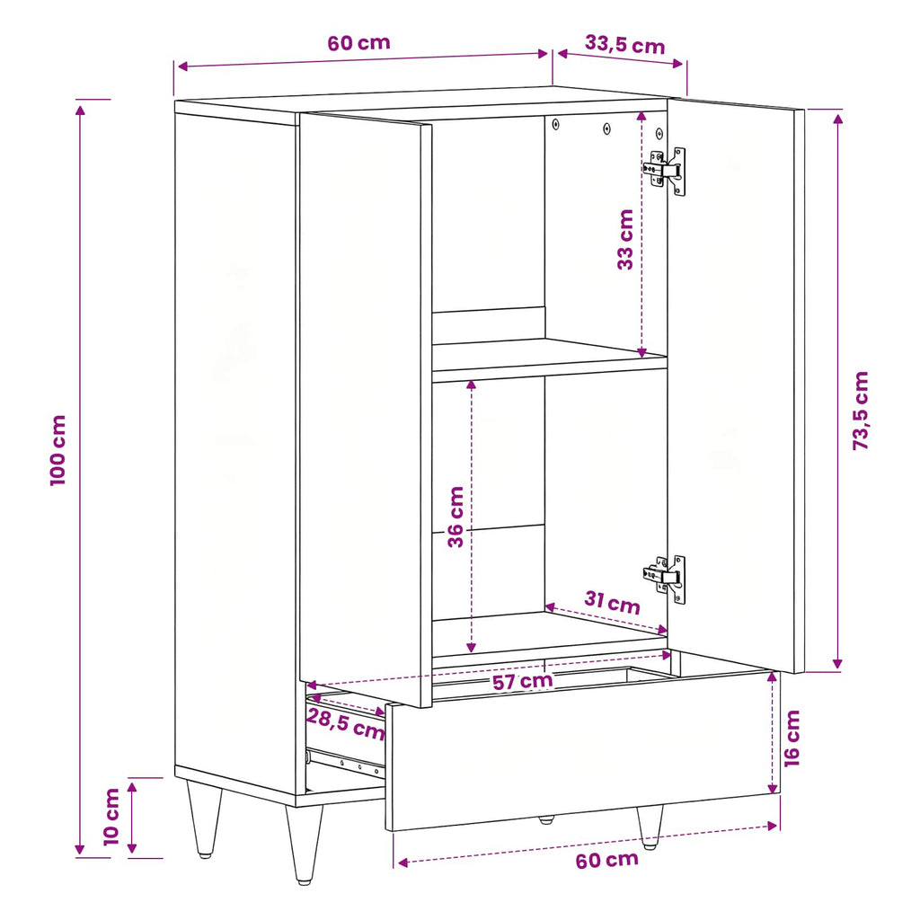 Storage Cabinets With Drawer Multicolour 60 X 33.5 X 100 Cm