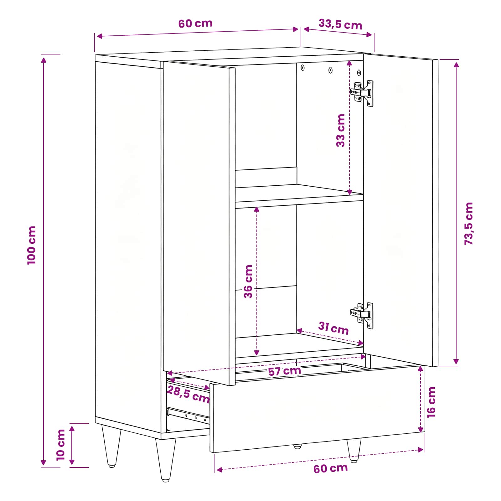 Storage Cabinets With Drawer Multicolour 60 X 33.5 X 100 Cm