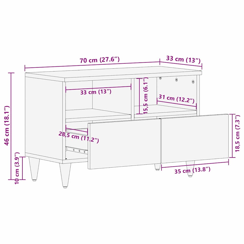 Tv Cabinet 70 X 33 X 46 Cm Solid Mango Wood